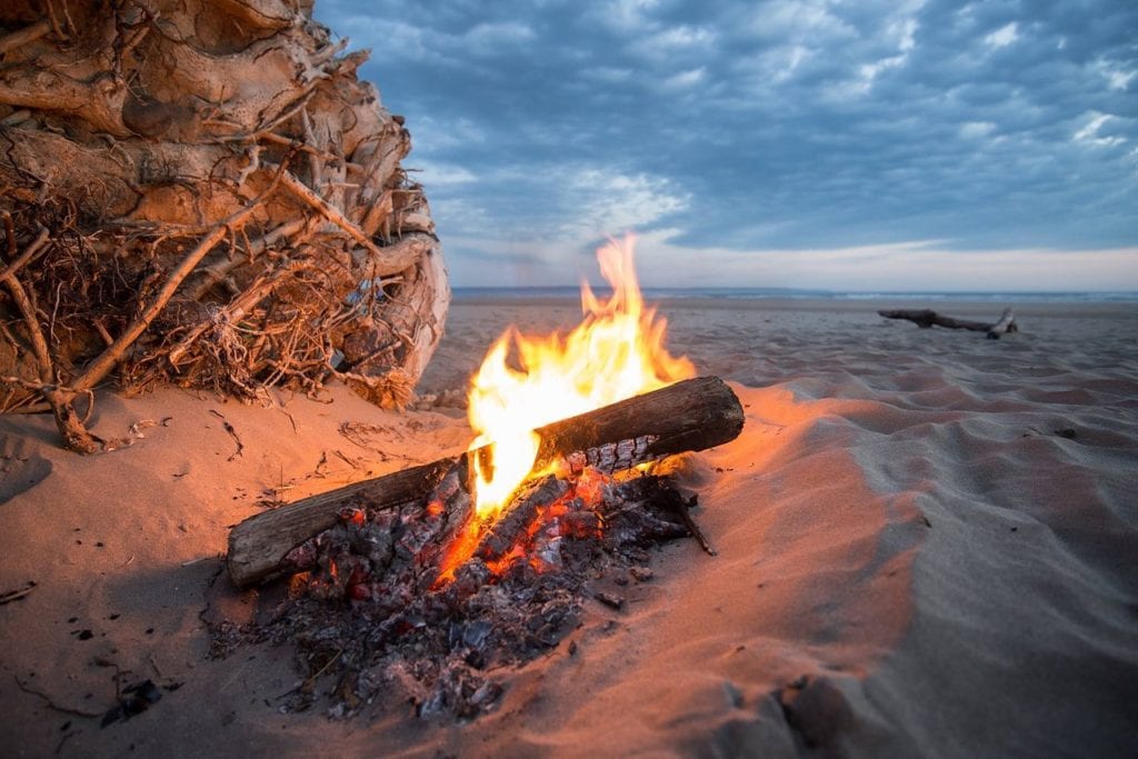 campfire, fire, beach